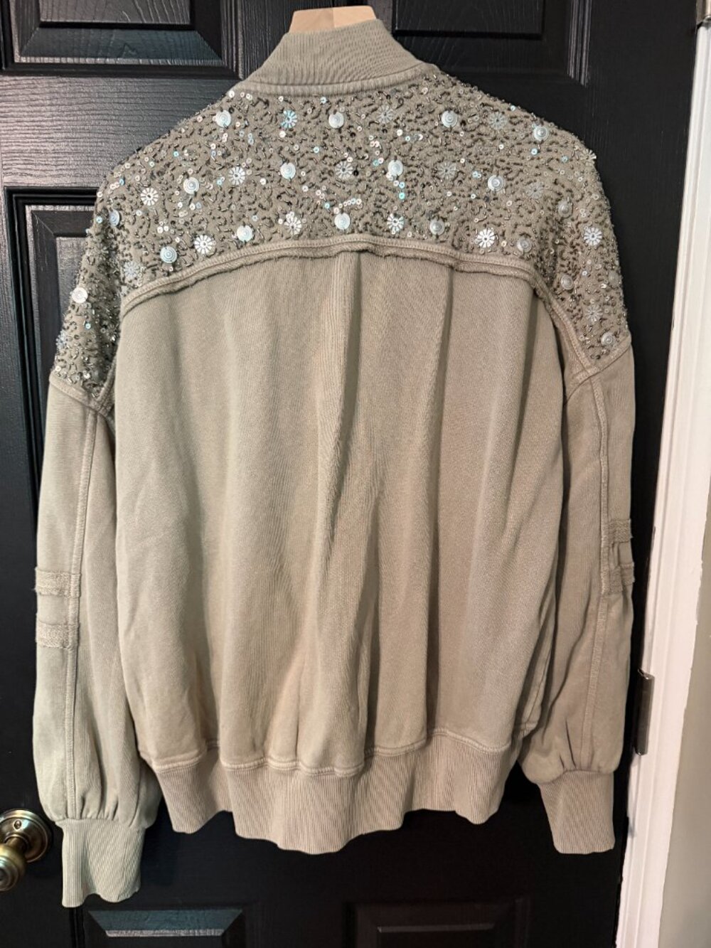 Like New Free People Oversized Sequin Sweatshirt Jacket Tan Silver Extra Small - Picture 5 of 5